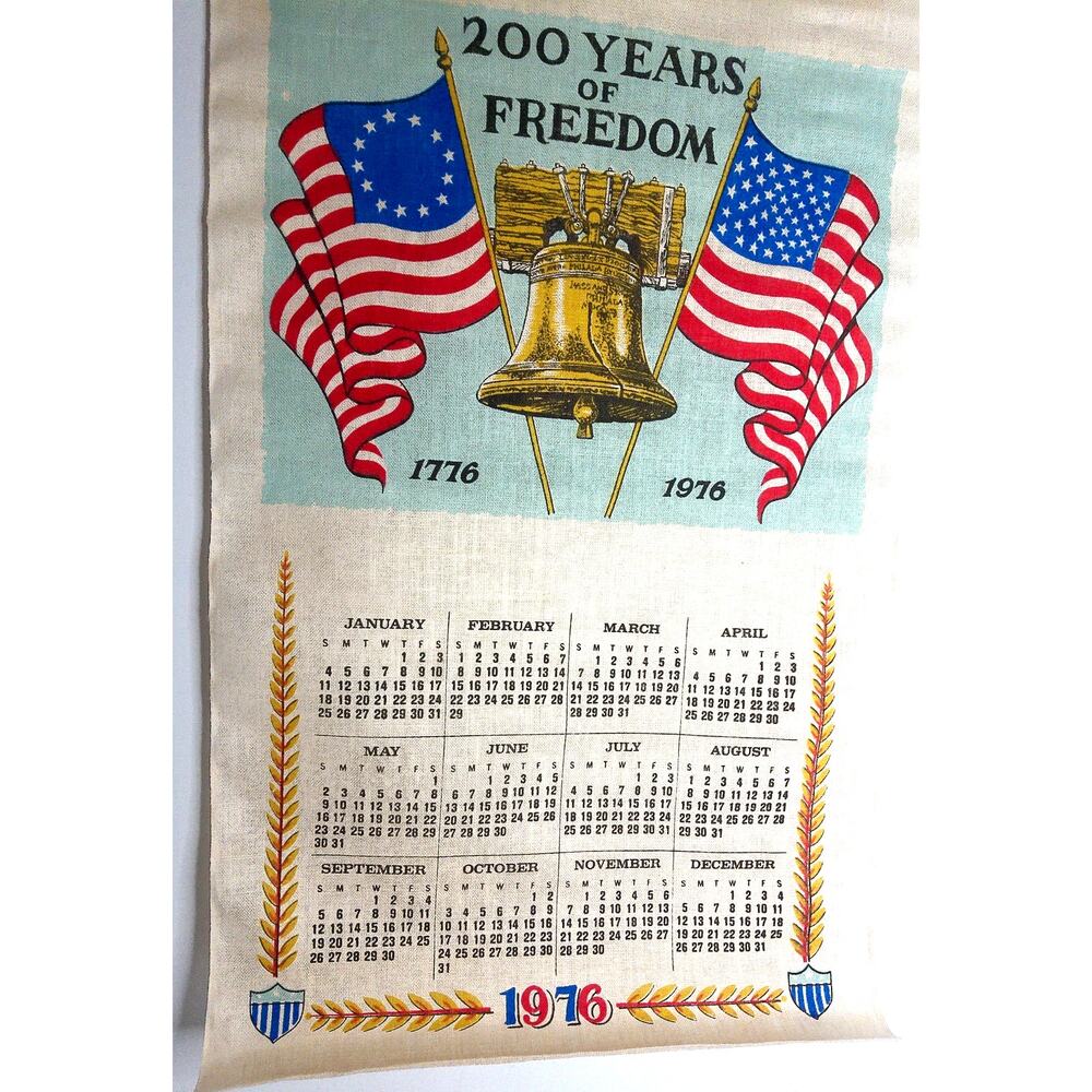 VTG 1976 Liberty Bell Bicentennial Linen Calendar Towel NOS USA 250 Gift Decor
